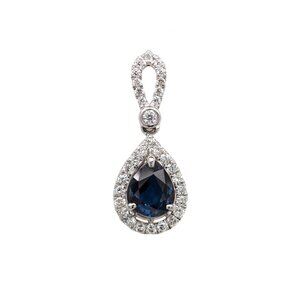 AA Blue Ceylon Sapphire Pendant with Natural Diamonds in 14K Solid Gold